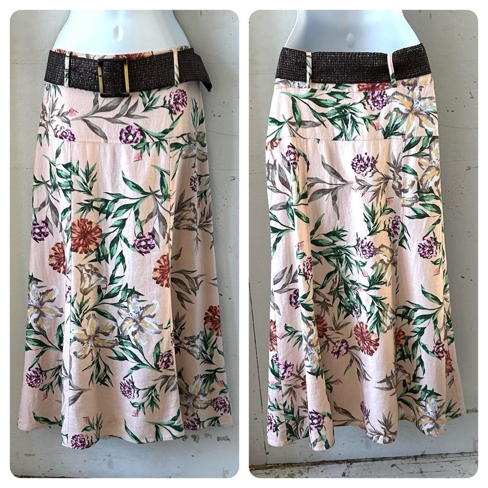 Athena Marie Linen Blend Floral Midi Skirt